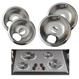Chrome Stove Burner Drip Pans Replacement, Drip Pans for Electric Stove, Stove Top Covers for Electric Stove Compatible with Frigidaire Whirlpool (2 * 6 in, 2 * 8 in)
