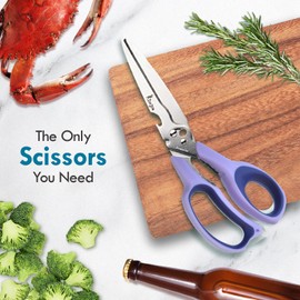 ZHI JEN All Purpose Kitchen Scissors for Food and Heavy-Duty, Stainless Steel Cooking Shears for Chicken, Poultry, Meat, Herbs, Fish, Bones, Multi-Purpose Cooking Accessories with Cap and Sharpener