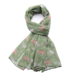 GFM® Women's Cats Print Scarf for Spring and Summer (Green) (FLD) (PSCF-CT-24042-HR)