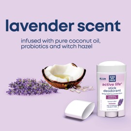 Kiss My Face Active Life Deodorant Contains Naturally Derived Ingredients, 72 Hour Odor Control | Deodorant for Women and Men, Aluminum Free with Coconut Oil and Probiotics, Lavender Scent