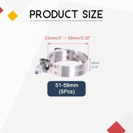 Hilitchi 5Pcs Stainless Steel T-Bolt Clamps with Rounded Band Edges Heavy Duty Turbo Intake Intercooler Clamp (51-59MM) for 1 3/4 Inch