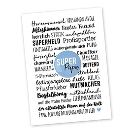 Papierdrachen Postcard with Button | Dad Features for Sending and Giving | Design Definition Father | 35 mm Button Printed with Super Papa