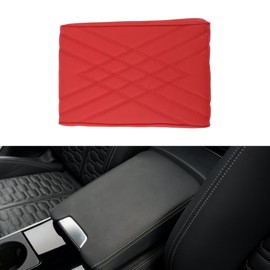 A ABSOPRO Universal Center Console Cover Car Armrest Cover Middle Console Cover Lid for Most Vehicle SUV Car Sedan 12.2"x7.87"x1.97" Red Nappa Leather, Sponge Double W Pattern