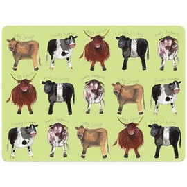 Alex Clark Cow Collection Place Mat for Dining Table (single) - Green - Watercolour Design - Cork Back