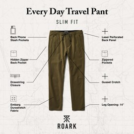 Roark Layover Traveler Pants - Men's Lightweight Travel Pants, Breathable Pants for Men, Travel Pants for Men on Plane, Ideal for Hiking & Everyday Wear, Military, 30