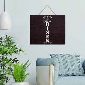 He Is Risen Wooden Plaque Sign Farmhouse Living Room Wall Decorative Wooden Signs Antique Wooden Plaque for Living Room Bathroom 10x12 Inch