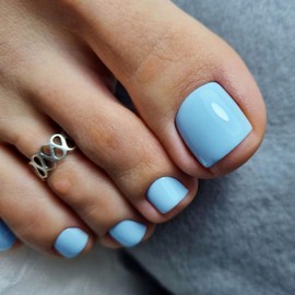 KQueenest Baby Blue Press on Toenails Short, Glossy Fake Toe Nails Press on Toes Nails Glue on, Toe Acrylic Nails Fake Toenails, False Toe Tails for Women Summer Wear in 24 Pcs