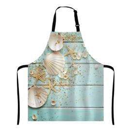 Wasach Ocean Beach Apron, Wooden Seashell Kitchen Cooking BBQ Chef Apron,Funny Apron for Men, Women - Dad Presents, Presents for Men - Birthday, Mothers Day Present for Mom, Wife, Husband