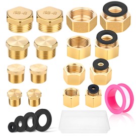 lompyeu Pack of 16 Blanking Plugs, Blanking Plugs 1/8 1/4 1/2 3/8 Inch Male Thread and Female Thread, Threaded Plugs for Washing Machine and Dishwasher Water Pipe