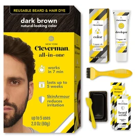 Cleverman Tinte para cabello y barba para hombres, kit reutilizable todo en uno – Color para hombre para una cobertura natural contra las canas, calidad profesional y sin amoníaco para ocultar canas de cabello, barba y bigote (Castaño Obscuro)