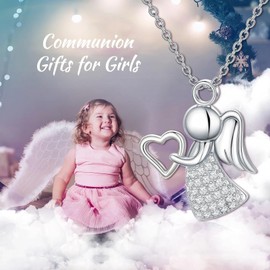 Johiux Guardian Angel Necklace for Girls, Lucky Charm Necklace, Communion Gifts for Girls, First Communion Gifts Girls, Gifts for Girls, Christmas Birthdays, Rhinestone