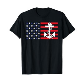 American Flag Anchor Shirt Patriotic Military July Navy USA T-Shirt for Women Men