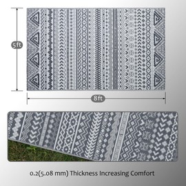 SAND MINE Reversible Mat, Indoor Outdoor Rug Carpet, Reversible Patio Rug, RV Camping Rug, Plastic Straw Rug, Large Floor Mat for RV, Patio, Backyard, Picnic, Camping, Grey & White, 5' x 8'