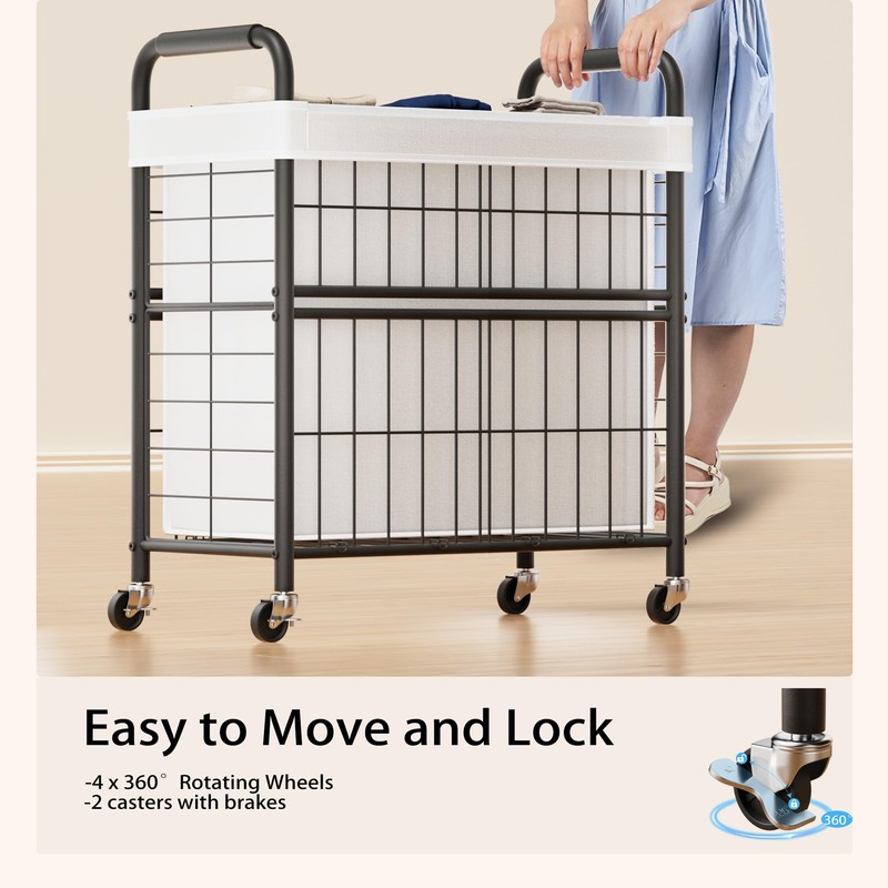 Laundry Hamper 3 Section, 145L Rolling Laundry Sorter Basket with