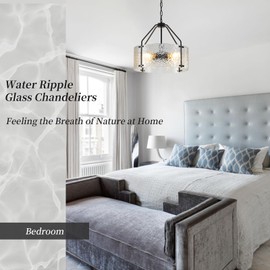 Blhxian Glass Drum Chandelier for Dining Room 18'' Entryway Light Fixture 4-Light Kitchen Chandeliers Over Table Bedroom Light Fixture for Living Room Hallway Foyer Kitchen