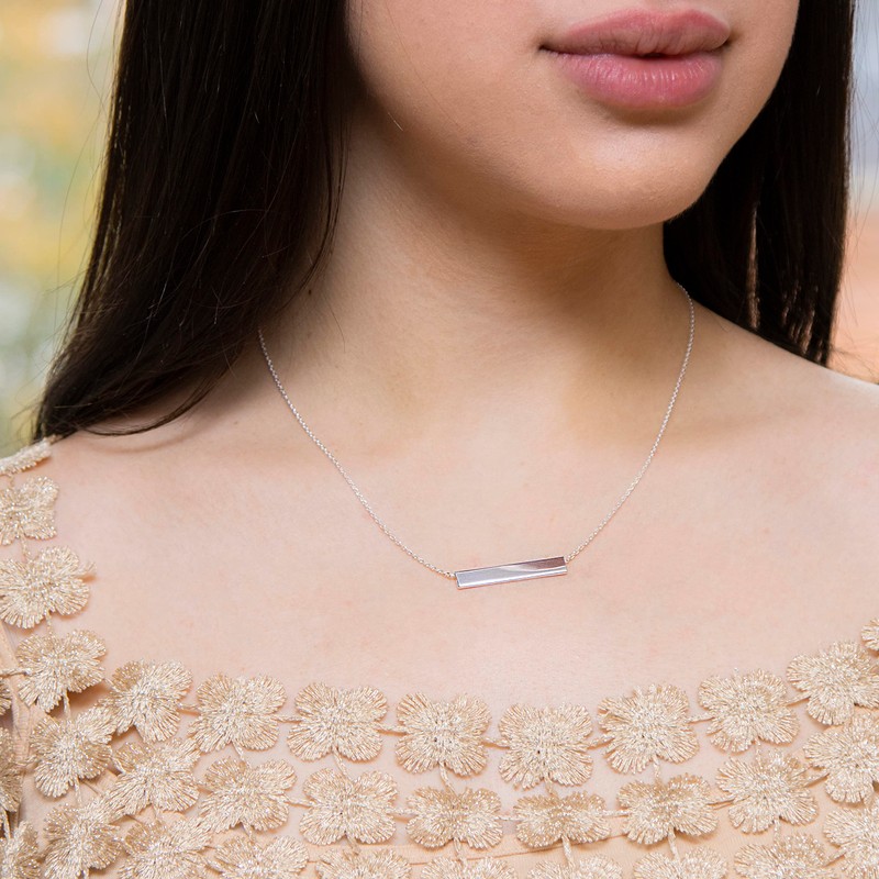 Tuscany Silver Engravable Horizontal Bar Necklace of Length 43 cm