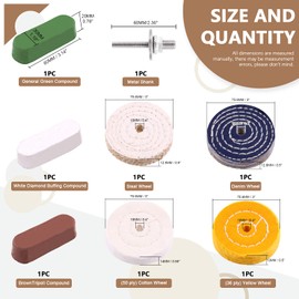 Wokape 8Pcs 3" Buffing Polishing Wheels with 3 Colors Polishing Compounds Kit, 1Pcs Sisal, 1Pcs Denim,Yellow Cotton(60 Ply),White Cotton(50 Ply) Polishing Pad with 1/4" Shank for Bench Grindes
