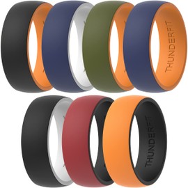 ThunderFit Silicone Wedding Rings for Men, 2 Layers Round Rubber Engagement Bands 8.7mm Wide 2mm Thick - 1/4/7/10 Variety Multipack (12.5-13 (22.2mm))