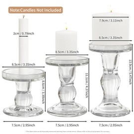 Glass Candle Holders, 3 Pieces Crystal Clear Candlesticks with Elegant Design for Pillar Taper Candle and Tea Light