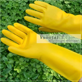Vsootal 8 Pairs Reusable Household Cleaning Gloves, Rubber Kitchen Dishwashing Gloves,Extra Thickness, Long Sleeves, for Washing Dishes, Pet Care(Size L, Yellow)