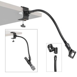 AURAY Microphone Arm Stand Long 12'' Sturdy Gooseneck Mic Stand Adjustable Microphone Arm Stand with Clamp - Mic Holder Flexible Mike Stand Podium Compact Mic Arm for Desk Traveling (Black)