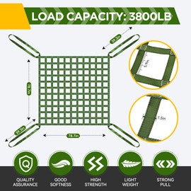 6.56' x 6.56' Heavy-Duty Cargo Lifting Net for Hoisting, Loading & Unloading | Tear-Resistant Polyester with Reinforced Straps, 3800 lbs Industrial Load Capacity