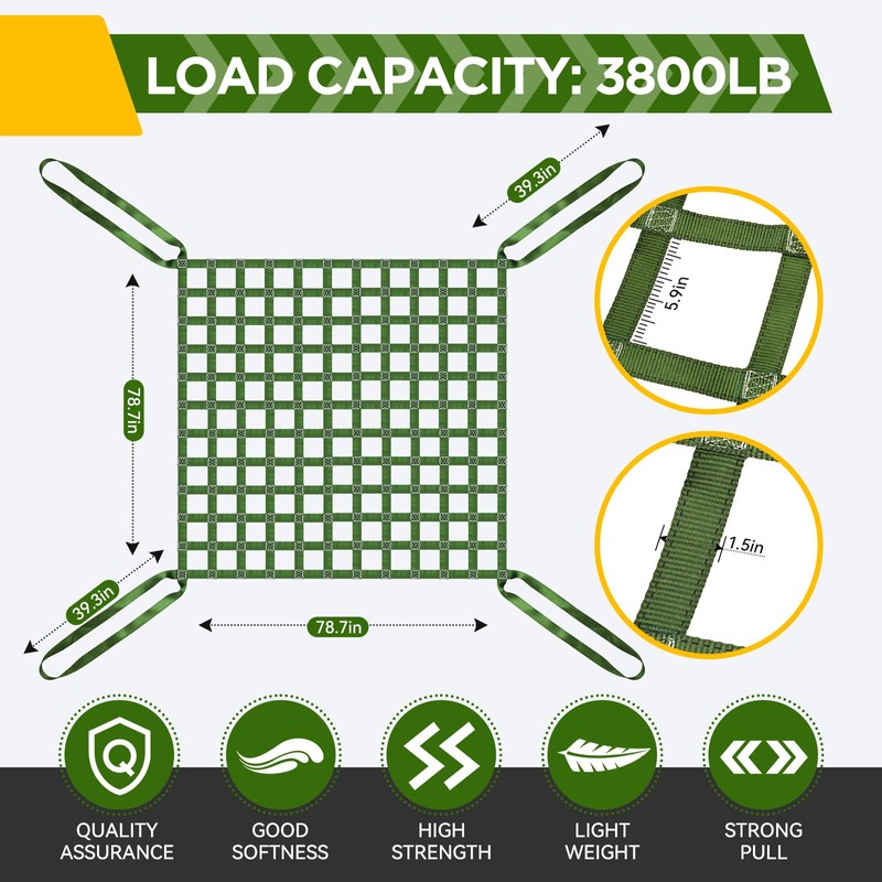 6.56' x 6.56' Heavy-Duty Cargo Lifting Net for Hoisting, Loading