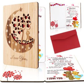 HOWAF Real Bamboo Wood I Love You Card, Wooden Greeting Cards Wooden Love Cards for Anniversary, Birthday, Weddings, Happy Valentines Day Card for Wife, Husband, Boyfriend, Girlfriend, Him, Or Her