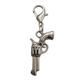 WYGUYO 2 Pcs Pistol Charms, Tiny 3D Gun Clip on Charm, Revolver Pendant Zipper Pull, Cowboy Jewelry