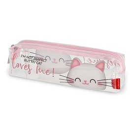 Legami - Transparent Case with Zip, Pen Holder, Spacious, 19.5 x 5.5 cm, Kitty Motif