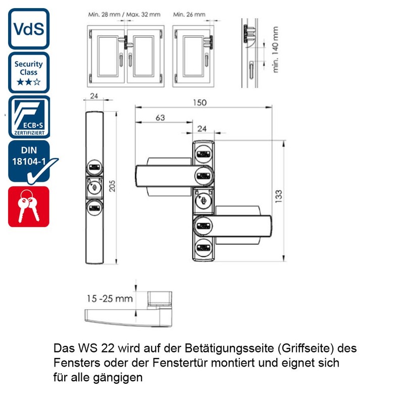 Burg Wächter Winsafe WS 22 BR SB Window Lock 205