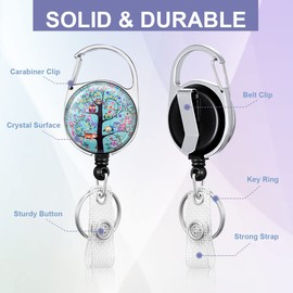 WoEluone Heavy-Duty Badge Holder Retractable Badge Reel with Belt Clip & Key Ring - Vertical ID Work Badge with Dynamic Tree of Life Design - Perfect for Office Workers, Nurses, Teachers, and Students