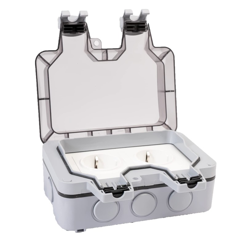 Grafner Outdoor Socket IP66, Waterproof, Dustproof, 2-Way, with Hinged Lid