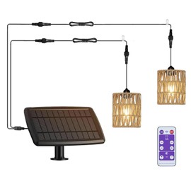 Outdoor Solar Chandelier Indoor Gazebo Lights Waterproof Pendant Hanging Light for Pergola Camping Home Decor Boho Rattan Lamp Shade Farmhouse Shed Solar Powered Accessories Dimmable Remote Control