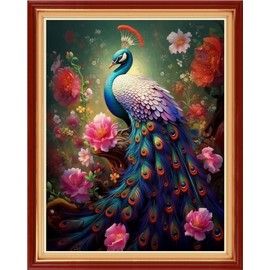 Dooxvey Cross Stitch Kit for Adult Beginners - Full Range of Stamped Kits with 11CT Patterns - Flower Peacock Design, 16x20 inch