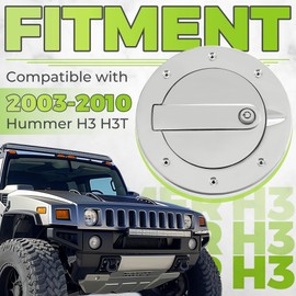 KUAFU Locking Fuel Door Compatible with 2003-2010 Hummer H3 H3T Fuel Filler Tank Door Gas Tank Cap Cover Chrome Silvery Aluminum