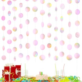 Syhood 10 Pcs Pink Party Decorations Circle Dot Garland 131 ft Glitter Streamers Hanging Decor for Birthday Wedding Christmas New Year Graduation Party Backdrop Banner