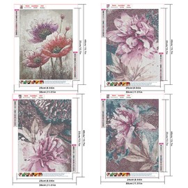 DCIDBEI 4 Pack Diamond Painting Pink 30 x 40 cm Diamond Painting Adults Flowers Glitter Diamond Painting Pictures Children Craft Adult Set 5D Diamond Painting Kits Painting by Numbers Flowers Lotus