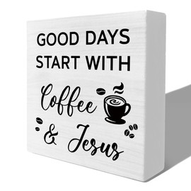 YQDEJ Coffee and Jesus Sign, Good Days Start with Coffee and Jesus Sign, Coffee Sign, Coffee Signs for Coffee Station, Coffee Sign Decor, Christian Gifts for Coffee Lover, 5x5 Inches