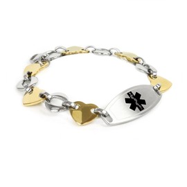 My Identity Doctor Medical Alert Bracelet for Women with Engraving, Gold Tone 316L Steel 1.5cm, Medium - Black - Wrist Size 7.75 Inch