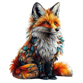 SECOGM Wooden Puzzles for Adults - Artistic Fox Wood Puzzles Adult - Unique Animal Shape Wooden Jigsaw Puzzles for Adults - Birthday Gifts for Puzzle Lovers, Family (11.4 * 11.4in)