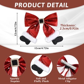 Qianyu Christmas Hair Clips Sequin Big Bows Hair Ties Snap Barrettes Girls Cute Red Glitter Hair Pin Festive Decoration Headwear for Children Adults Women Girls Costume Party Hair Accessories