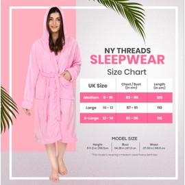 NY Threads Luxury Ladies Hooded Dressing Gown Super Soft Fleece Women's Robe Comfortable Loungewear and Nightwear, Pink, Medium