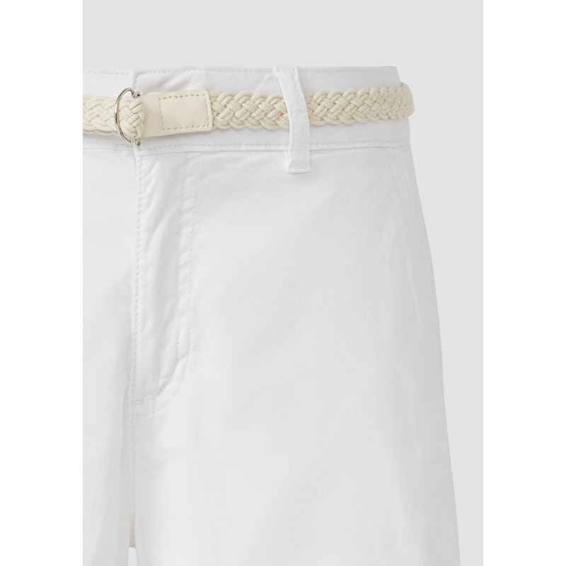 s.Oliver Shorts with Braided Belt and Garment Dye, White, 42