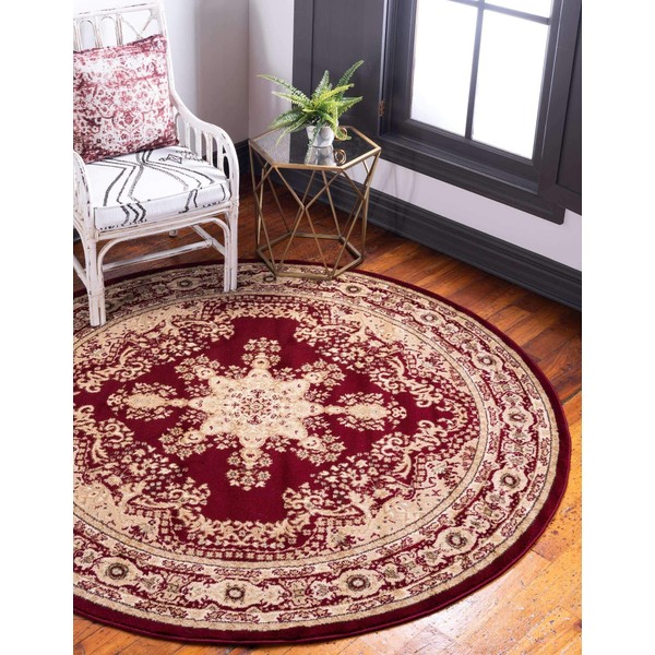 Unique Loom Versailles Collection Traditional Classic Border with Medallion Motif, Area Rug (8' 0 x 8' 0 Round, Burgundy/ Ivory)