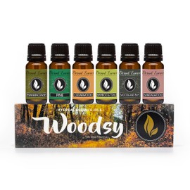 Eternal Essence Oils Woodsy Premium Fragrance Oils Set - Including Pine, Cedar Wood, Sandalwood, Bamboo & Teak, Woodland Bay and Frankincense - Rustic and Woody Scented Oils (6 Pack)