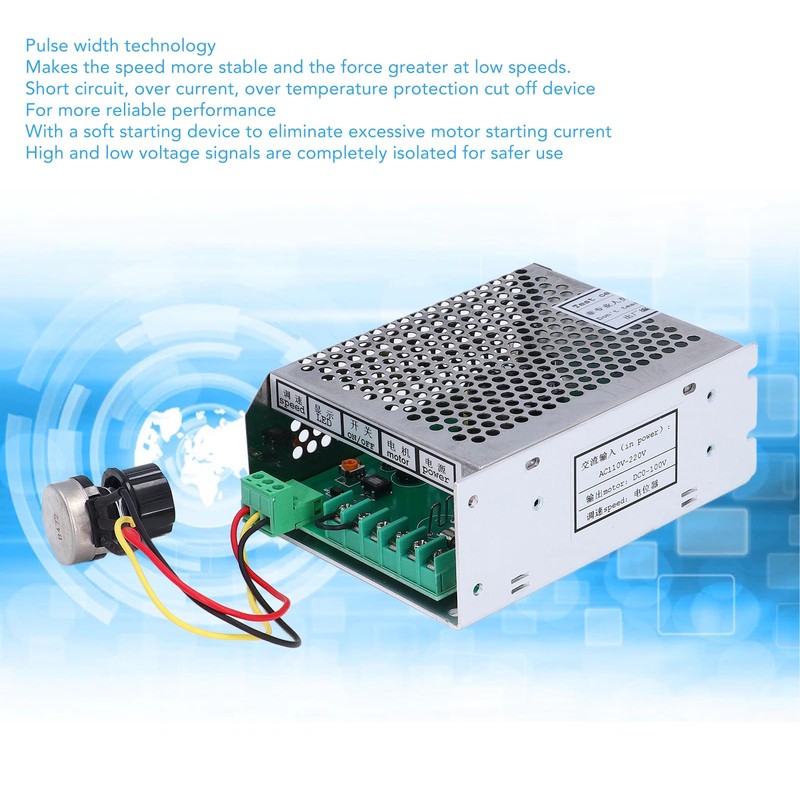 PWM DC Motor Speed Controller AC110‑220V Input DC0‑100V Output Aluminum