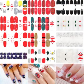 Christmas Nail Polish Stickers,168PCS Christmas Nail Wraps Snowflake Elk Xmas Tree Christmas Hat Winter Cute Nail Design Self-Adhesive Full Cover Snowflake Nail Art Strips Decals for Christmas Party