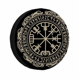 MIYASANG Viking Design Tire Covers for Trailers Magical Runic Compass Vegvisir Circle of Norse Runes and Dragons RV Spare Tire Cover Weatherproof Universal Wheel Protectors Fit Camper Travel (17 inch)