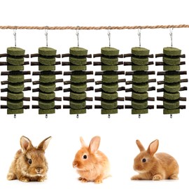 kathson 6 PCS Bunny Chew Toys for Teeth Grinding, Chinchilla Treats Organic Bamboo Sticks Natural Fruitwood Branches for Rabbits Guinea Pigs Hamsters (Fruitwood Sticks+Alfalfa Cakes)